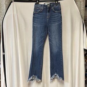 Classic Blue Flare Jeans with Frayed Hem